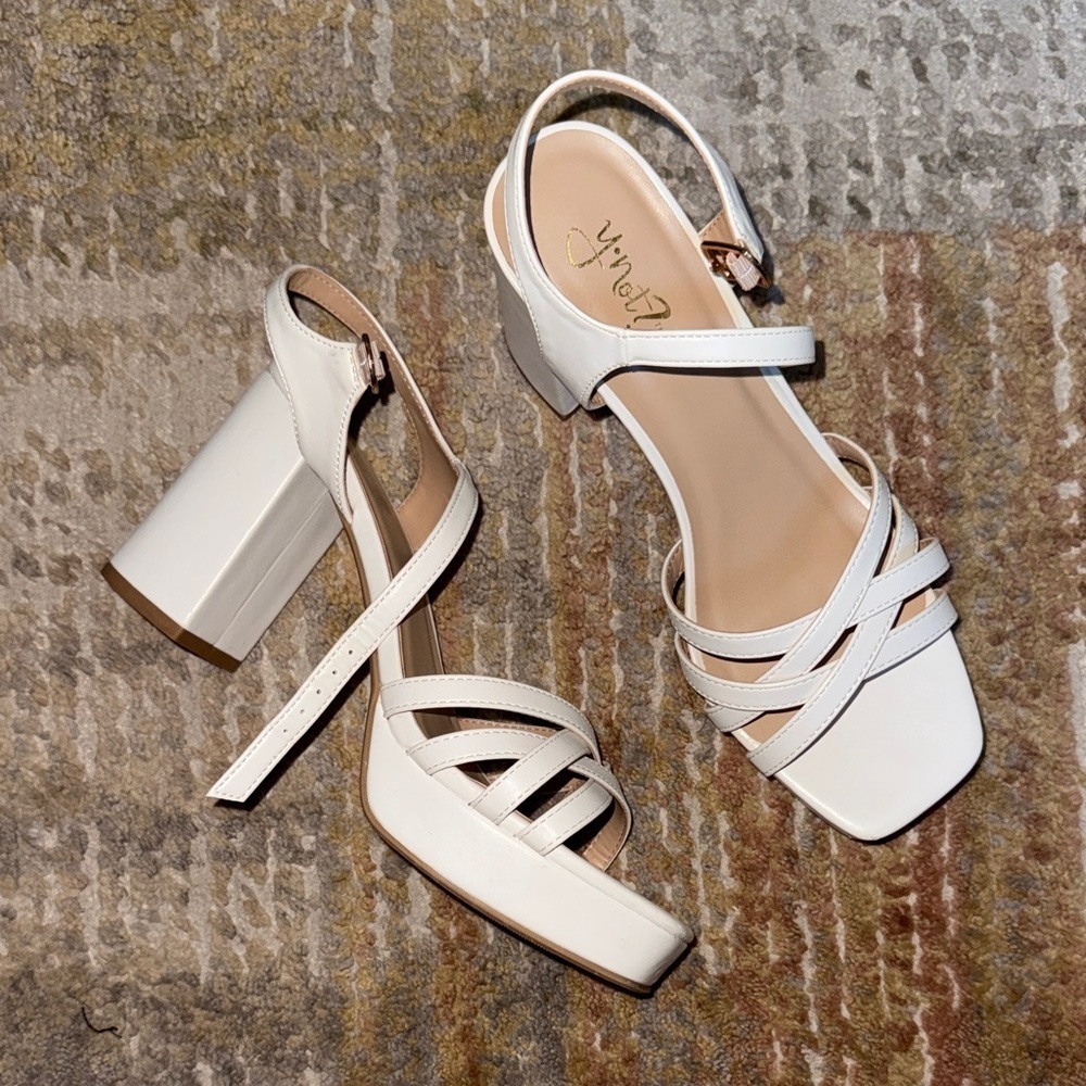 Elegant Cream Strappy Block Heels - Picture 2 of 2